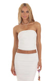 Mesh Ruched Two Piece Set in White
