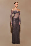 Nash Diamante Off Shoulder Maxi Dress Gunmetal