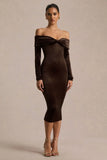 Compliment Brown Velvet Bardot Midi Dress