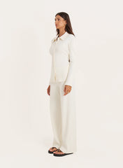 Cream Ribbed Straight Leg Trousers