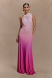 Marlee Asymmetrical Slinky Maxi Dress Ombre Pink