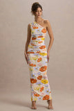 Dalarie Bright Floral Print One Shoulder Gathered Maxi Dress