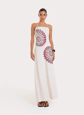Cream Linen Blend Embroidered Shell Halterneck Maxi Dress