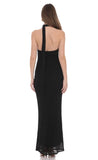 Scarf Ribbed Rhinestone Maxi Dress in Black