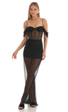 Mesh Corset Maxi Dress in Black