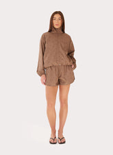 Brown Polka Dot Elasticated Waist Runner Shorts