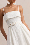 Zoeva Cream Broderie Square Neck Belted Midi Dress
