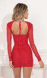 Long Sleeve Bodycon in Red Mesh