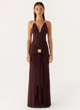 Miyah Halter Hardware Maxi Dress Chocolate