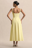 Parina Lemon Strappy Volume Hem Midi Dress