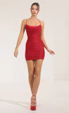 Mesh Ruched Bodycon Dress in Red
