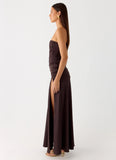 Darana Corset Satin Maxi Dress Chocolate