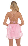 Shimmer Lace Up Dress in Pink