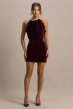 Polly Burgundy Velvet Ruffled Strapless Mini Dress