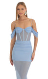 Mesh Corset Maxi Dress in Blue