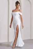 Kimberly White Bardot Satin Maxi Dress