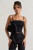 Whirlwind Black Strappy Top With Oversized Ruffle Detail