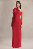Adara Red Asymmetric Neck Maxi Dress With Bow Detail