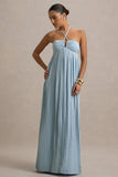 Elayne Powder Blue Halter Neck Maxi Dress With Cut Out Detail