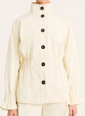 Cream Funnel Neck Cinched Waist Jacket