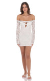 Lace Off Shoulder Bodycon Dress in White