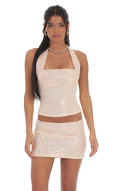 Sequin Halter Top in Rose Gold