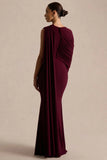 Rubelle Burgundy Asymmetric Neck Maxi Dress With Draped Detailing