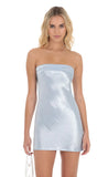 Satin Strapless Slip Dress in Light Blue