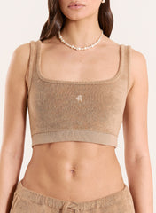 Beige Towelling Branded Bralet Top