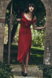 Allegra Off Shoulder Ruffle Midi Dress Ruby