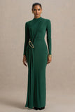 Zadie Teal High Neck Maxi Dress With Gathered Detail