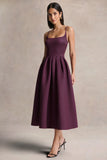 Jamila Plum Scoop Neck Midi Dress