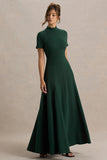 Alea Dark Green High Neck Short Sleeve Maxi Dress