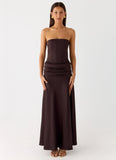 Darana Corset Satin Maxi Dress Chocolate