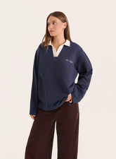 Navy Branded Contrast Collar Rugby Shirt