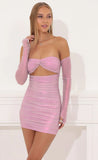 Metallic Mesh Bodycon Dress in Pink