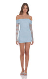 Off Shoulder Long Sleeve Lace Dress in Light Blue