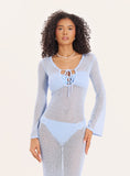 Blue Semi Sheer Cut Out Keyhole Knitted Maxi Dress