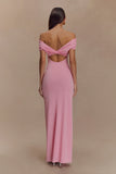 Imogen Off Shoulder Slinky Maxi Dress Candy Pink