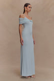 Bernadina Mesh And Slinky Halter Maxi Dress Pale Blue