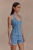 Meadow Denim Corset Halter Top Classic Blue