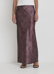 Plum Printed Satin Maxi Skirt
