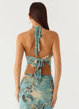 Lloyd Beaded Halter Top Aqua Blur