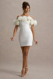 Von White Bardot Mini Dress With Ruffle Trim