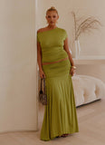 Liana Ruched Maxi Skirt Green