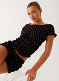 Natalia Ruched Top Black Polka Dot