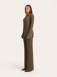 Olive Knitted Long Sleeve Polo Top
