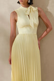 Avalon Lemon Midi Dress With Pleated Skirt And Bow Detail