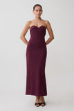 Cary Folded Strapless Crepe Midi Dress Wine