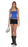 Satin Square Neck Top in Blue